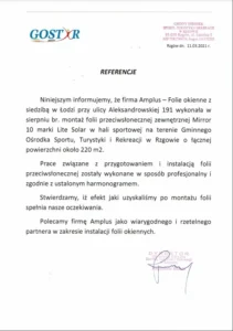 Referencje folia lustrzana 220 metrów kwadratowych od Gminnego Ośrodka Sportu, Turystyki i Rekreacji – Rzgów
